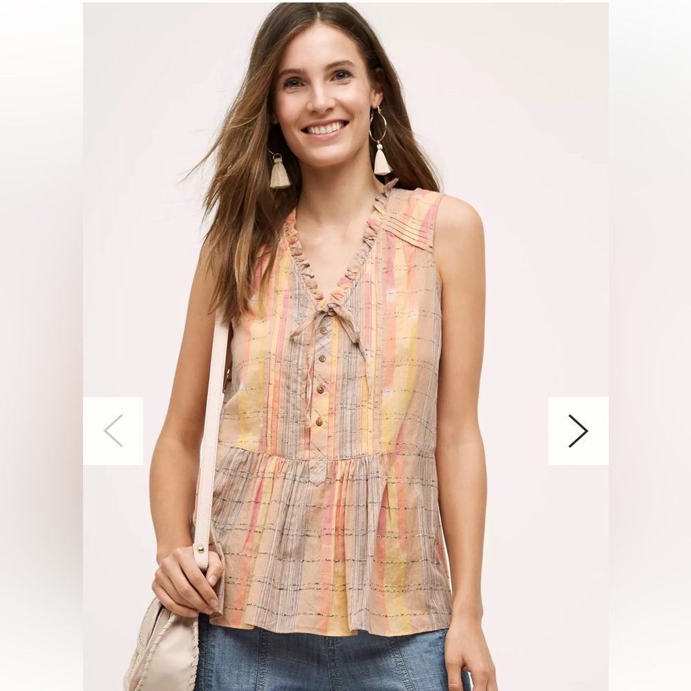 Anthropologie Holding Horses Sleeveless Plaid Peplum Top Multicolor Boho Size 6